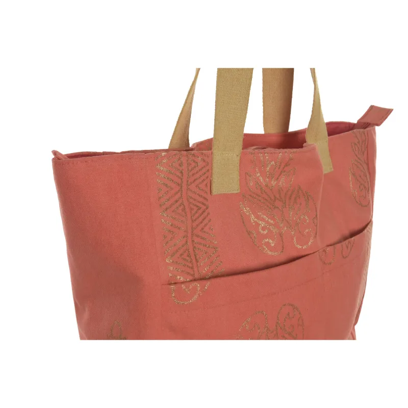 Sieviešu Rokassoma Home ESPRIT Zaļš Bēšs Bronza Korāļi 55 x 14 x 35 cm (3 gb.)